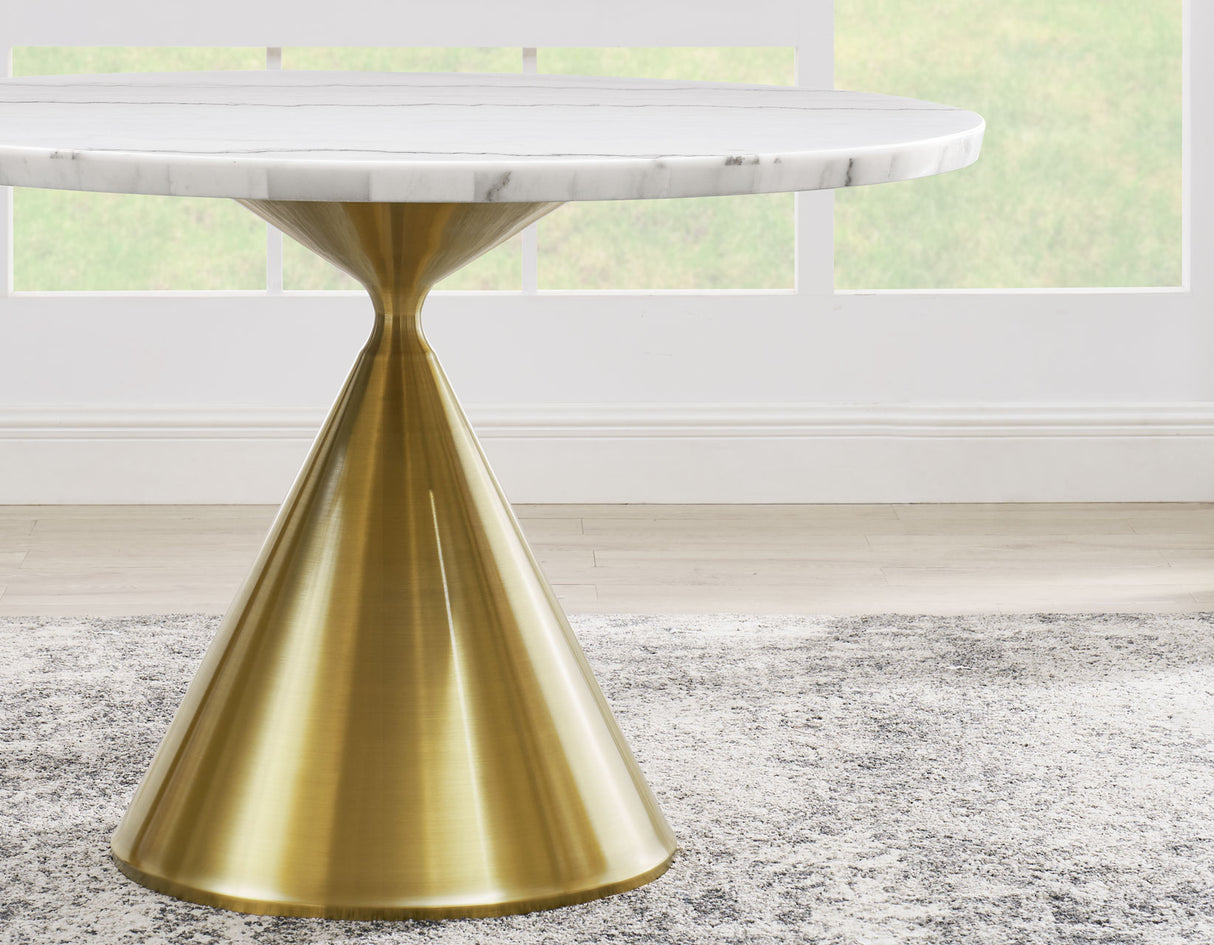 Conrad 48″White Marble Top Table with Gold Conical Base from Steve Silver - Luna Furniture