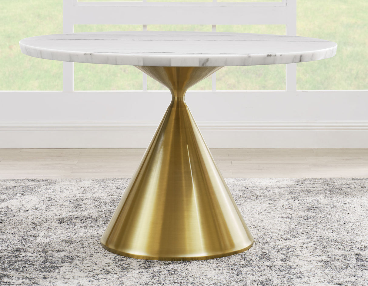 Conrad 48″White Marble Top Table with Gold Conical Base from Steve Silver - Luna Furniture