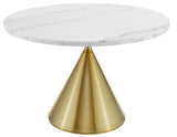 Conrad 48″White Marble Top Table with Gold Conical Base from Steve Silver - Luna Furniture