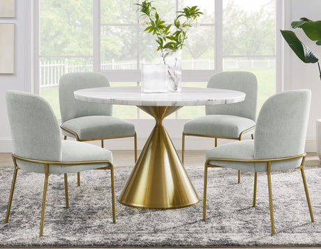 Conrad 5-Piece 48″ Round White Marble Dining Set with Gold Base from Steve Silver - Luna Furniture