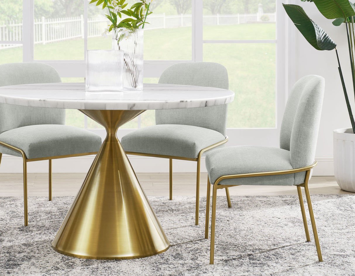 Conrad 5-Piece 48″ Round White Marble Dining Set with Gold Base from Steve Silver - Luna Furniture