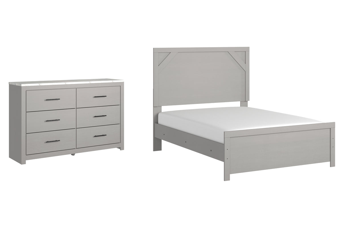 Cottonburg Full Panel Bed with Dresser in Light Gray/White - PKG009412