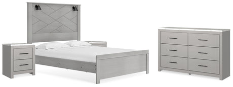 Cottonburg Queen Panel Bed with Dresser and 2 Nightstands in Light Gray/White - PKG019138