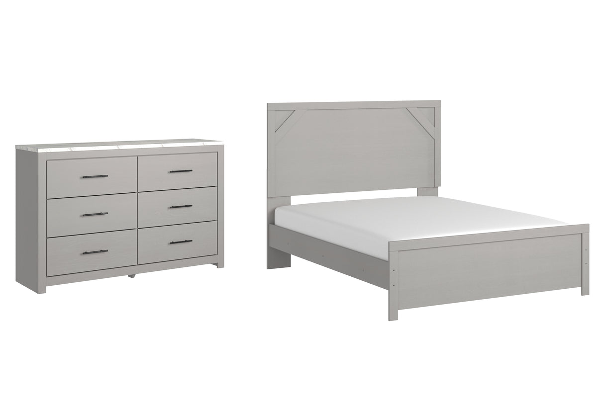 Cottonburg Queen Panel Bed with Dresser in Light Gray/White - PKG009400