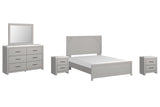 Cottonburg Queen Panel Bed with Mirrored Dresser and 2 Nightstands in Light Gray/White - PKG009402