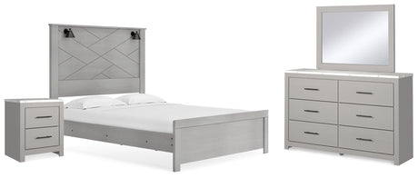 Cottonburg Queen Panel Bed with Mirrored Dresser and Nightstand in Light Gray/White - PKG019134