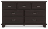 Covetown California King Panel Bed with Dresser and Nightstand in Dark Brown - PKG019184