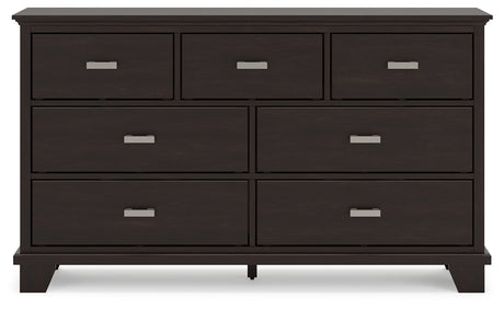 Covetown California King Panel Bed with Dresser and Nightstand in Dark Brown - PKG019184