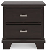 Covetown California King Panel Bed with Dresser and Nightstand in Dark Brown - PKG019184