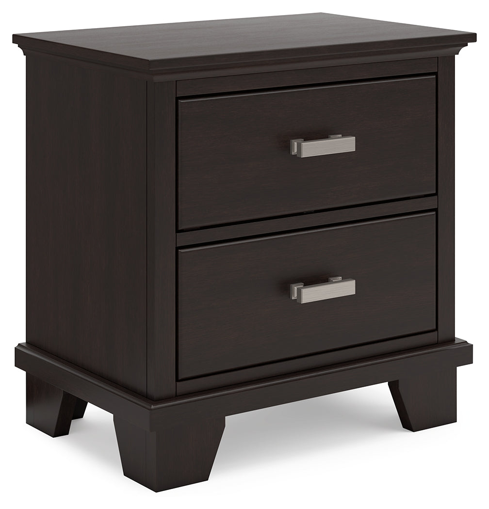 Covetown California King Panel Bed with Dresser and Nightstand in Dark Brown - PKG019184