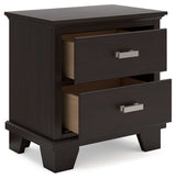 Covetown California King Panel Bed with Dresser and Nightstand in Dark Brown - PKG019184