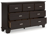 Covetown California King Panel Bed with Dresser and Nightstand in Dark Brown - PKG019184