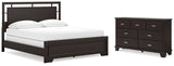 Covetown California King Panel Bed with Dresser in Dark Brown - PKG016817