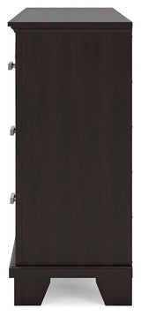 Covetown California King Panel Bed with Dresser in Dark Brown - PKG016817