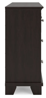 Covetown California King Panel Bed with Dresser in Dark Brown - PKG016817