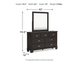 Covetown California King Panel Bed with Mirrored Dresser and Nightstand in Dark Brown - PKG016823