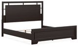 Covetown California King Panel Bed with Mirrored Dresser, Chest and 2 Nightstands in Dark Brown - PKG016822