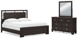 Covetown California King Panel Bed with Mirrored Dresser in Dark Brown - PKG016820