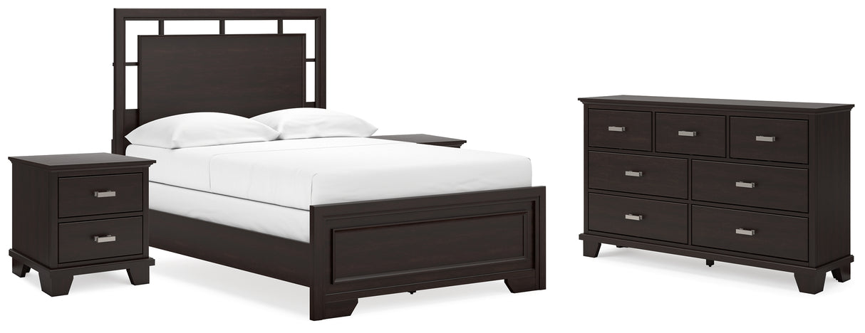 Covetown Full Panel Bed with Dresser and 2 Nightstands in Dark Brown - PKG016624