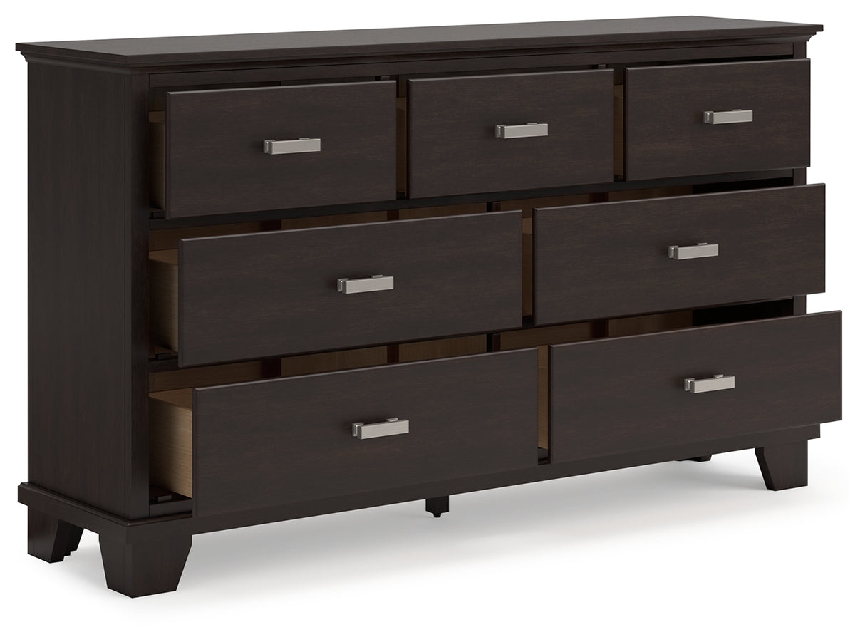 Covetown Full Panel Bed with Dresser and 2 Nightstands in Dark Brown - PKG016624