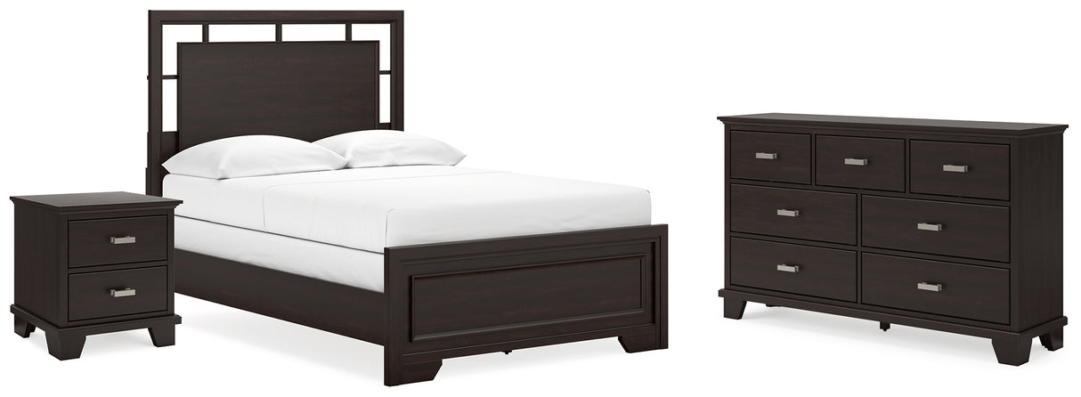 Covetown Full Panel Bed with Dresser and Nightstand in Dark Brown - PKG019182