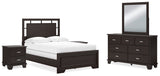 Covetown Full Panel Bed with Mirrored Dresser and 2 Nightstands in Dark Brown - PKG016627