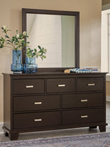 Covetown Full Panel Bed with Mirrored Dresser and Chest in Dark Brown - PKG016630