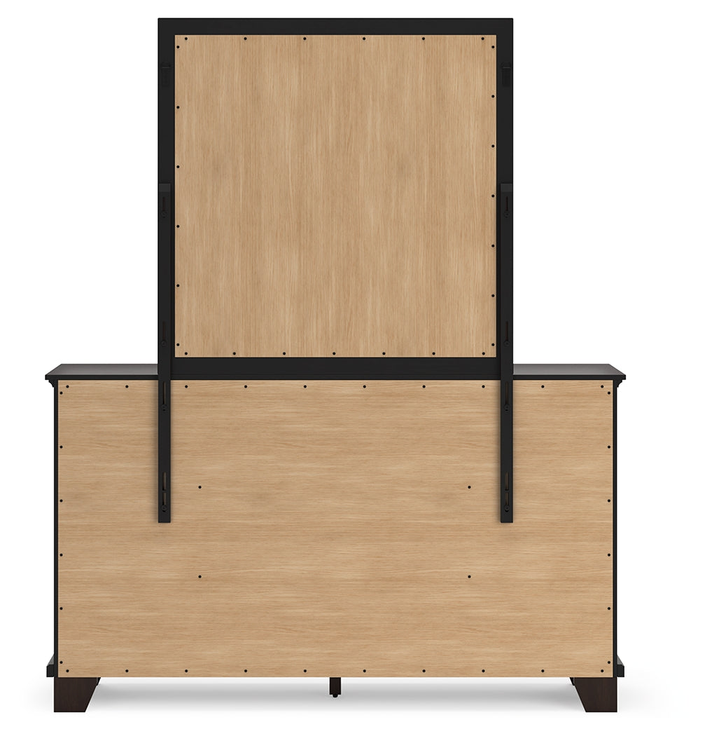 Covetown Full Panel Bed with Mirrored Dresser, Chest and Nightstand in Dark Brown - PKG016631