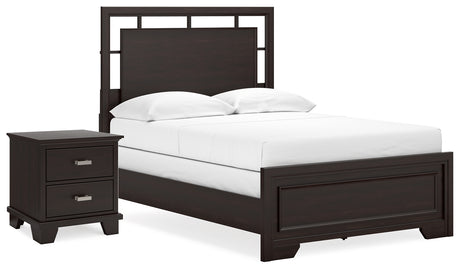 Covetown Full Panel Bed with Nightstand in Dark Brown - PKG016625