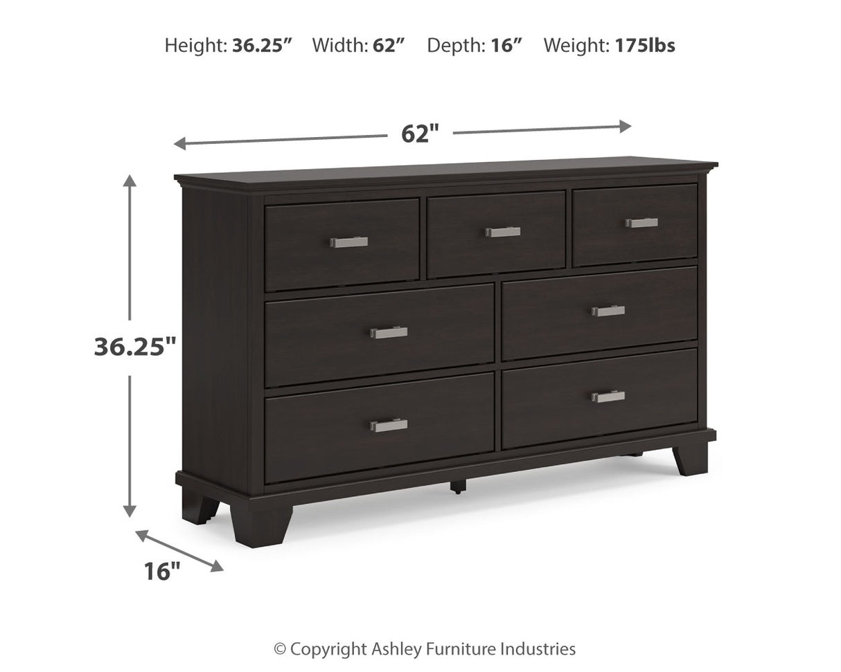 Covetown King Panel Bed with Dresser and Nightstand in Dark Brown - PKG019183