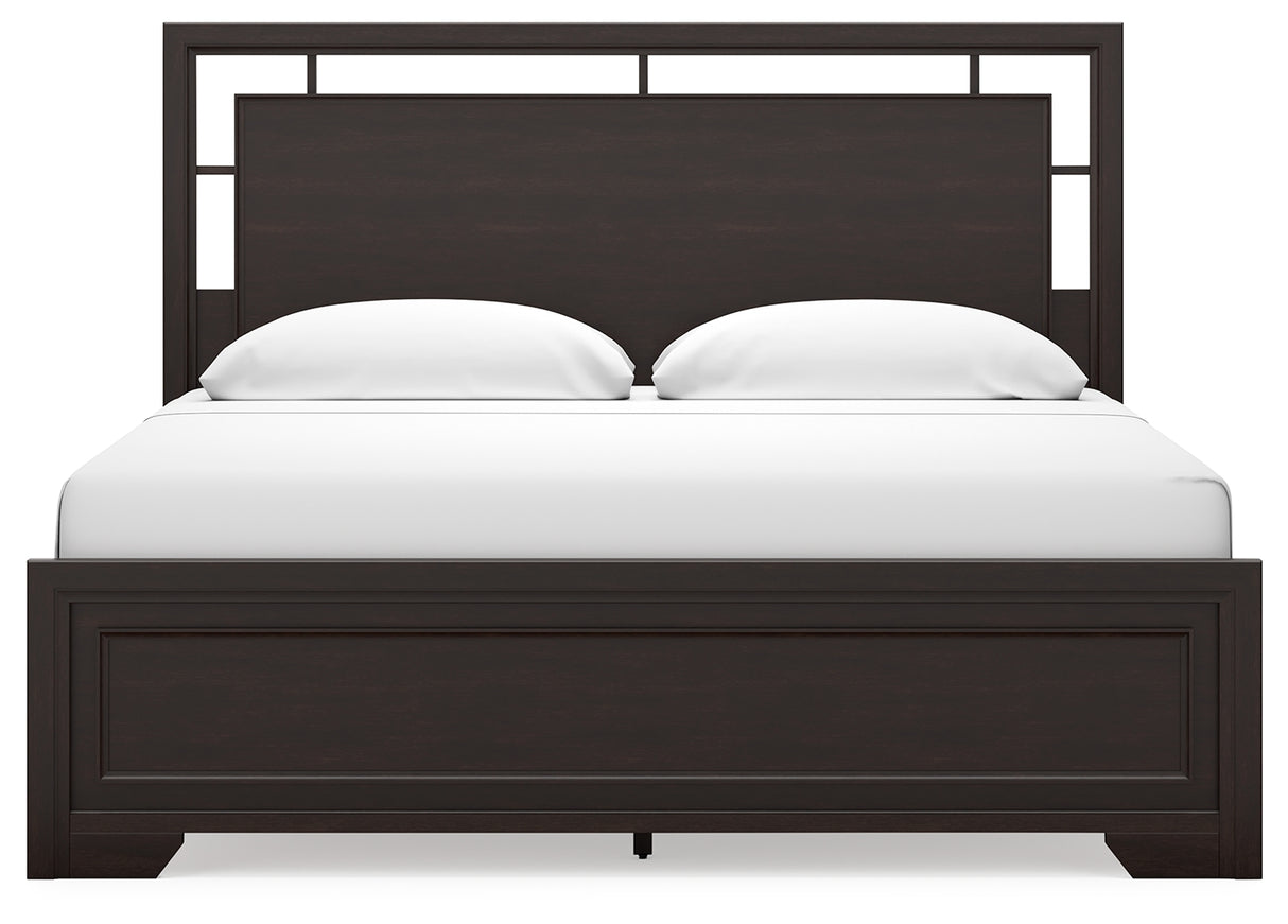 Covetown King Panel Bed with Dresser and Nightstand in Dark Brown - PKG019183