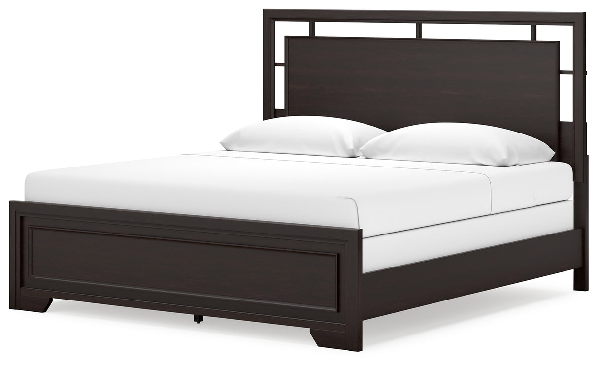 Covetown King Panel Bed with Dresser in Dark Brown - PKG016808