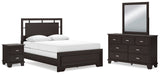 Covetown Queen Panel Bed with Mirrored Dresser and Nightstand in Dark Brown - PKG016805