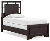 Covetown Twin Panel Bed with Dresser and 2 Nightstands in Dark Brown - PKG016615