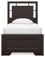 Covetown Twin Panel Bed with Dresser and 2 Nightstands in Dark Brown - PKG016615