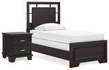 Covetown Twin Panel Bed with Nightstand in Dark Brown - PKG016616