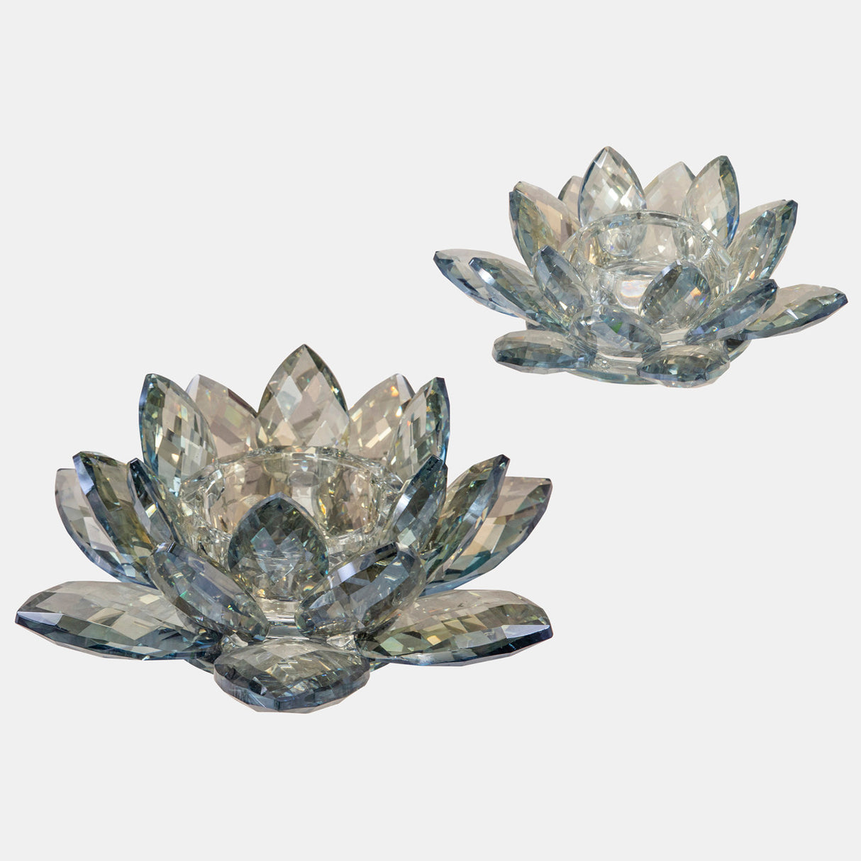 Crystal 8.25" Lotus Votive Holder, Blue - 13211-15