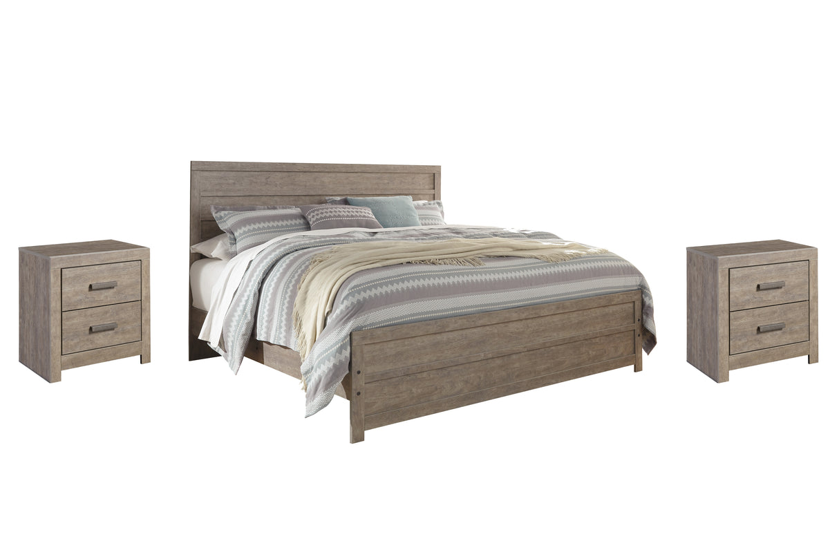 Culverbach King Panel Bed with 2 Nightstands in Gray from Ashley - Luna Furniture