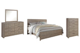 Culverbach King Panel Bed with Mirrored Dresser and Chest in Gray from Ashley - Luna Furniture