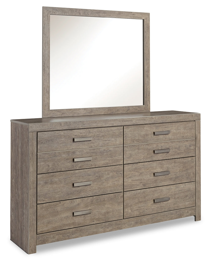 Culverbach King Panel Bed with Mirrored Dresser, Chest and 2 Nightstands in Gray from Ashley - Luna Furniture