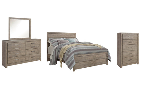 Culverbach Queen Panel Bed with Mirrored Dresser and Chest in Gray - PKG011524