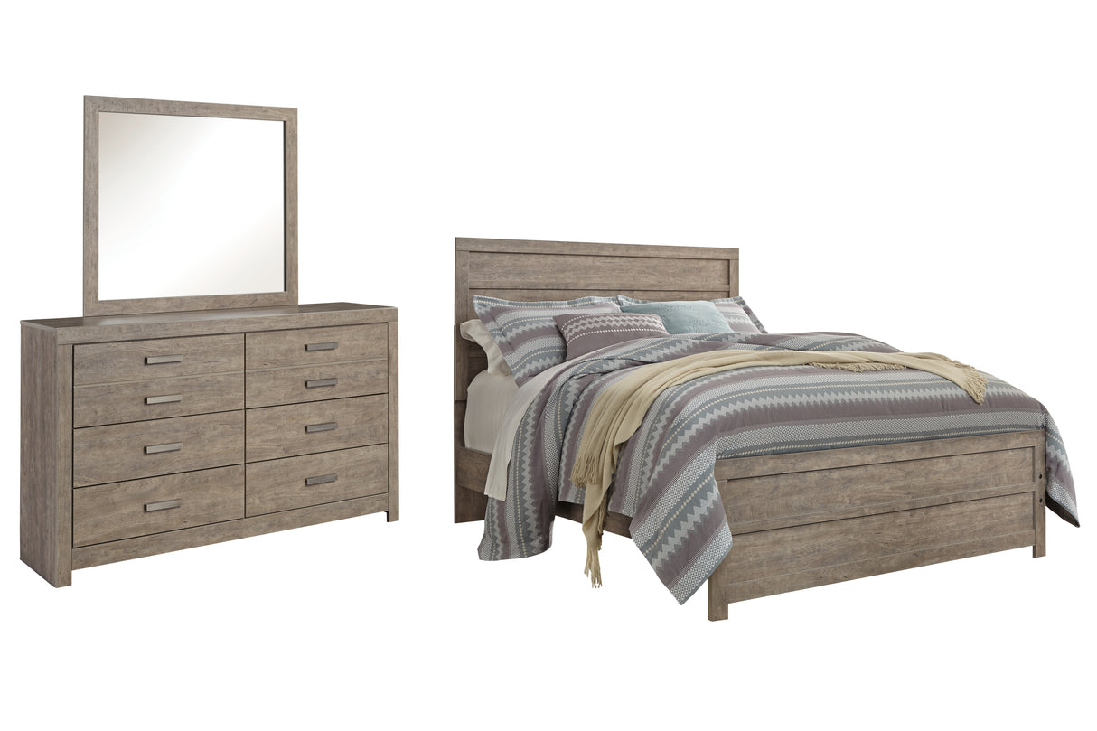 Culverbach Queen Panel Bed with Mirrored Dresser in Gray - PKG011522