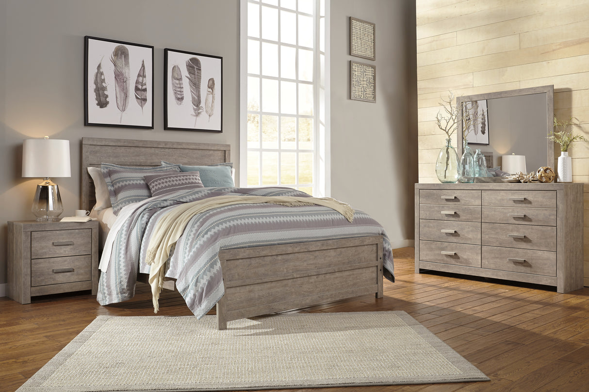 Culverbach Queen Panel Bed with Mirrored Dresser in Gray - PKG011522