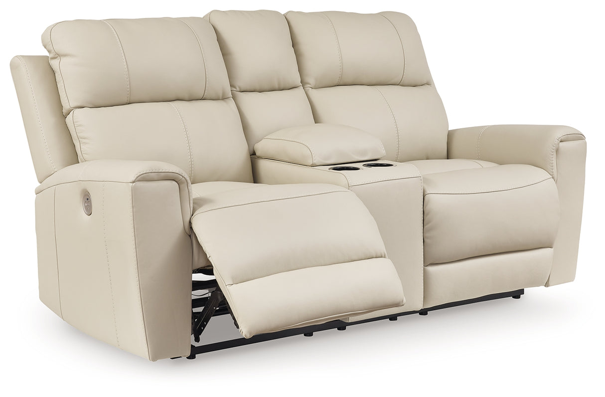 Dahlmoore Almond Power Reclining Loveseat with Console - U1320096