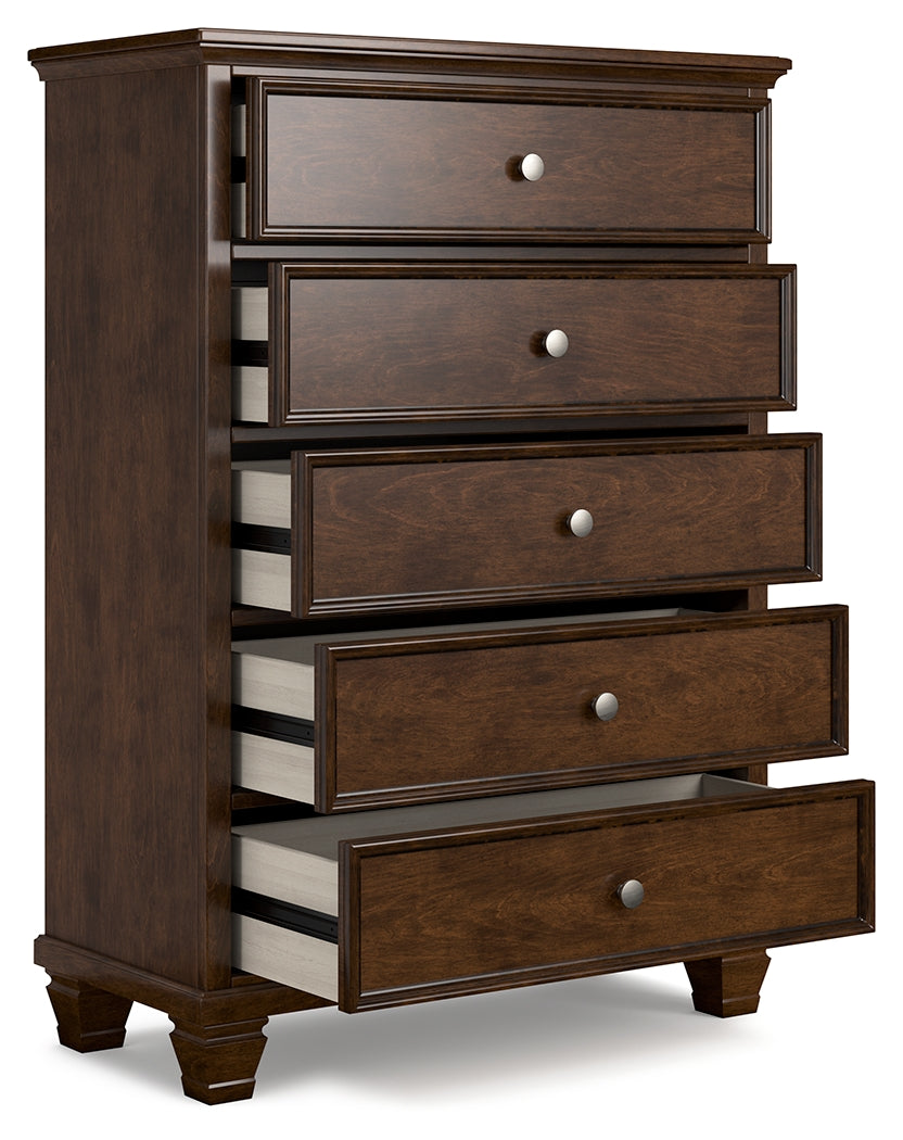 Danabrin California King Panel Bed with Mirrored Dresser and Chest in Brown from Ashley - Luna Furniture