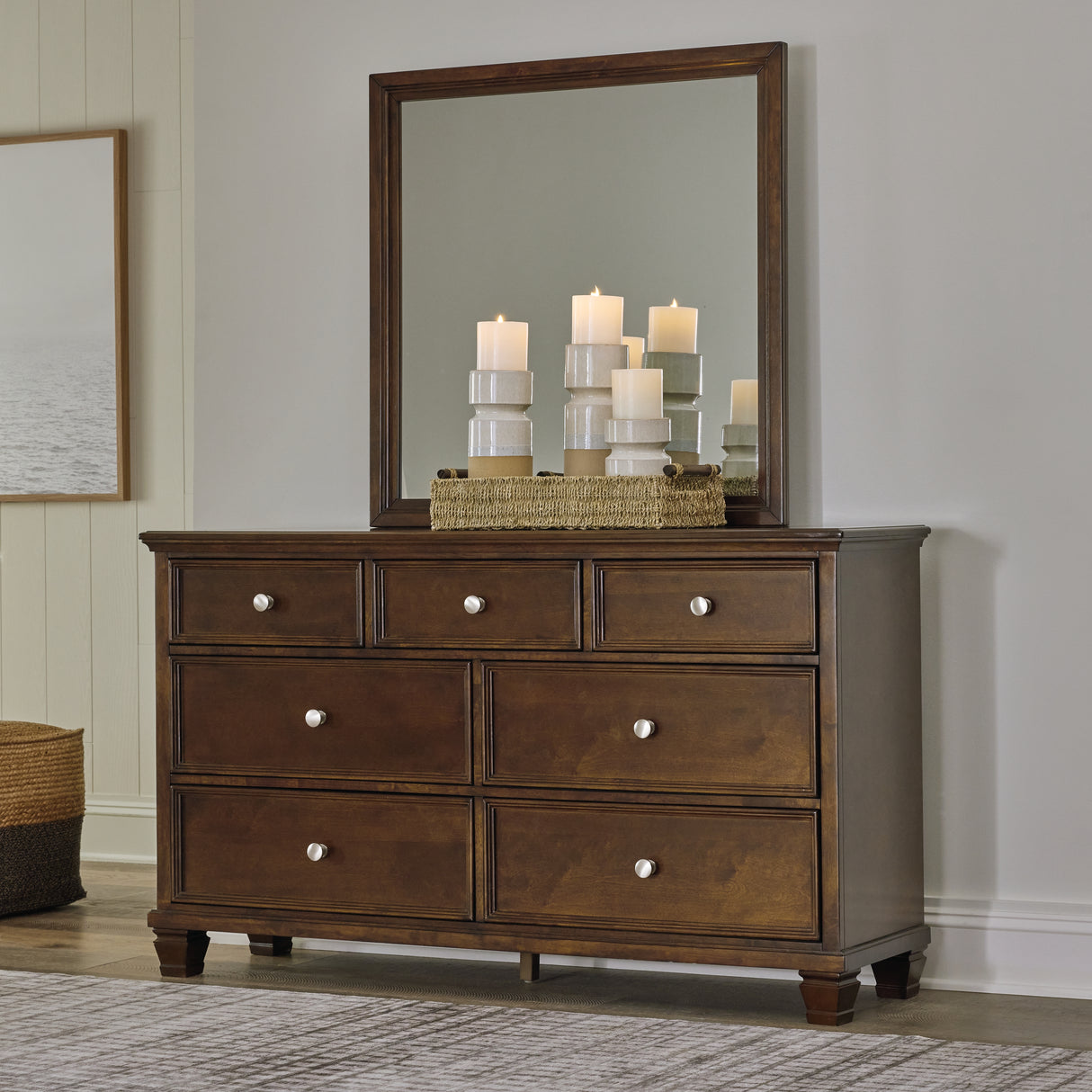 Danabrin California King Panel Bed with Mirrored Dresser and Chest in Brown from Ashley - Luna Furniture