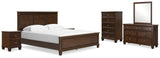 Danabrin California King Panel Bed with Mirrored Dresser, Chest and 2 Nightstands in Brown from Ashley - Luna Furniture