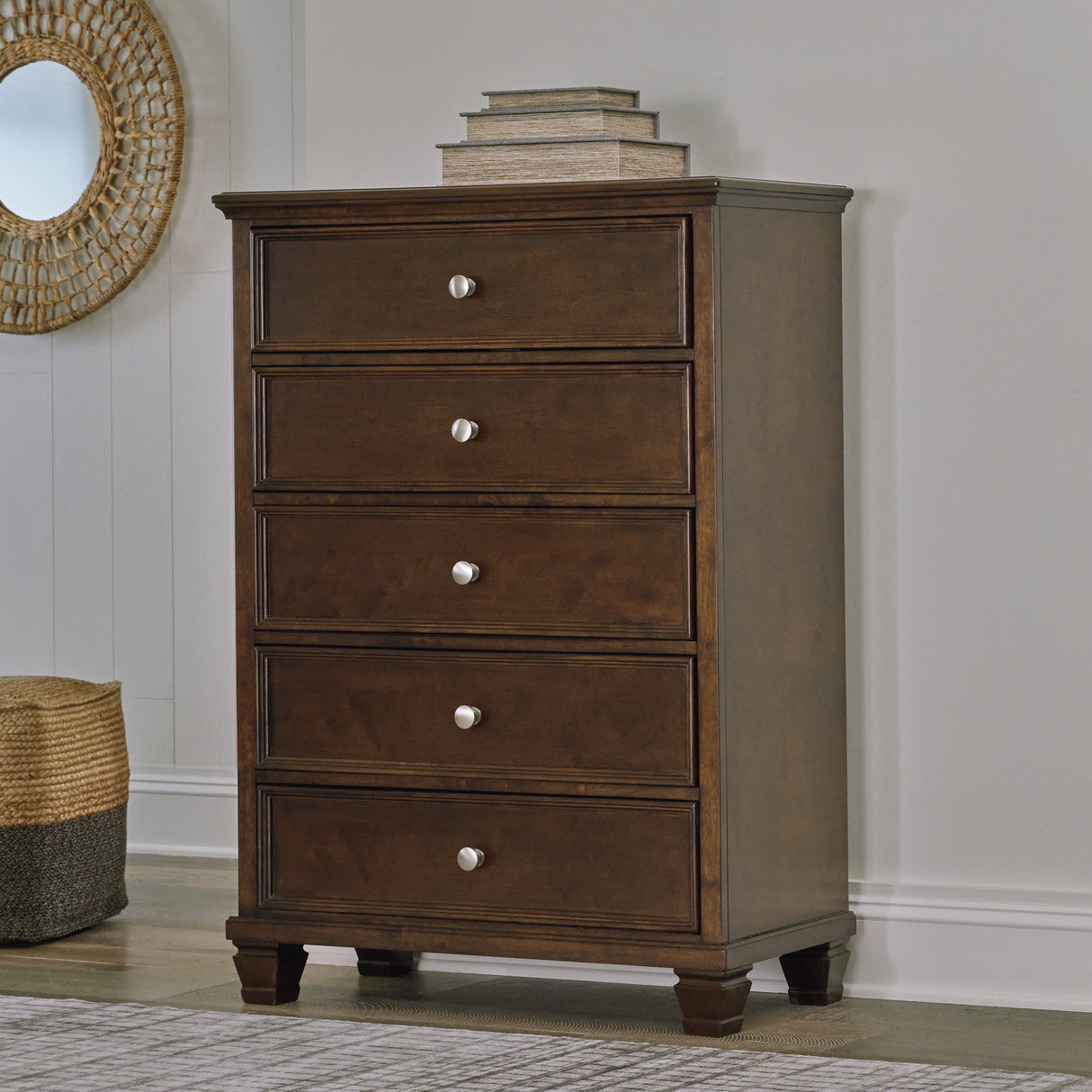 Danabrin California King Panel Bed with Mirrored Dresser, Chest and Nightstand in Brown from Ashley - Luna Furniture