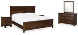 Danabrin King Panel Bed with Mirrored Dresser and 2 Nightstands in Brown - PKG015182