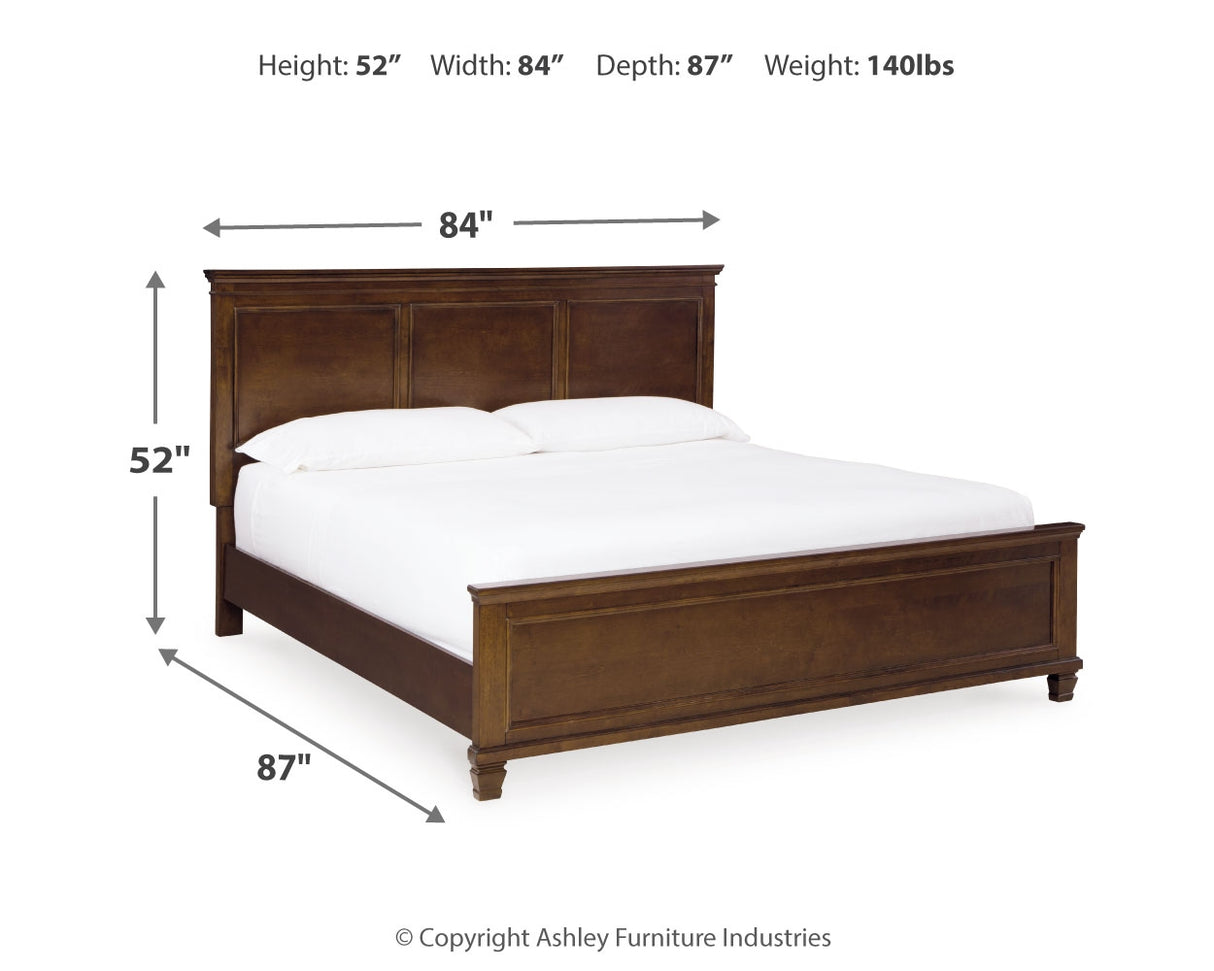 Danabrin King Panel Bed with Mirrored Dresser and Chest in Brown - PKG015185